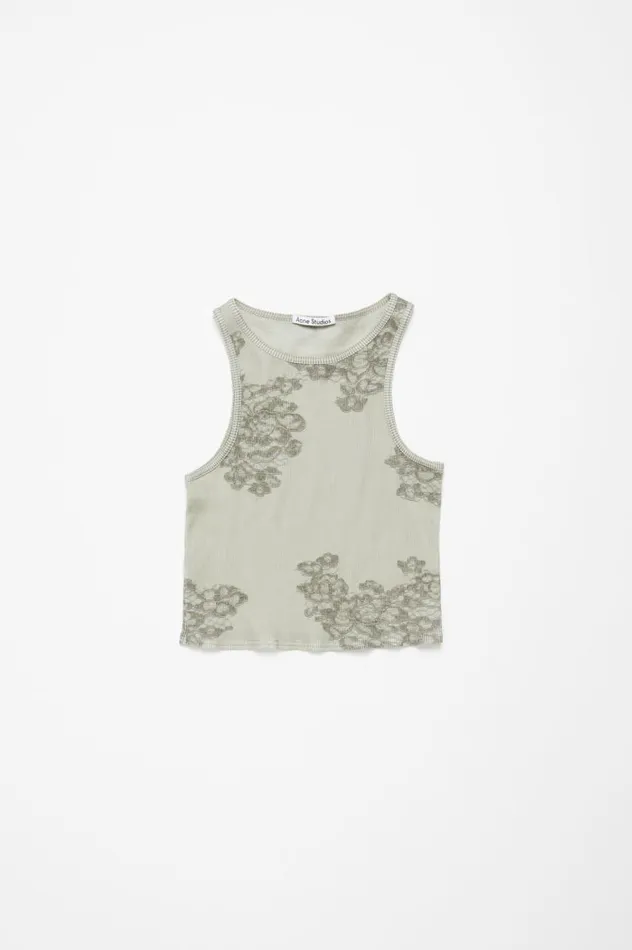 Acne Studios Printed Lace Tank Top Sage Green Women Tshirts
