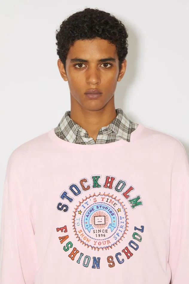 Acne Studios Printed Long Sleeve Tshirt 8211 Regular Fit Light Pink Men Tshirts