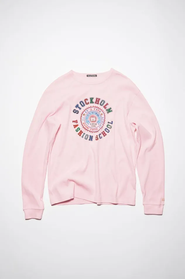 Acne Studios Printed Long Sleeve Tshirt 8211 Regular Fit Light Pink Men Tshirts