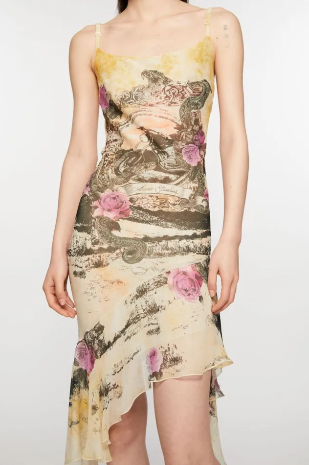 Acne Studios Printed Strap Dress Multi Yellow Women Dresses
