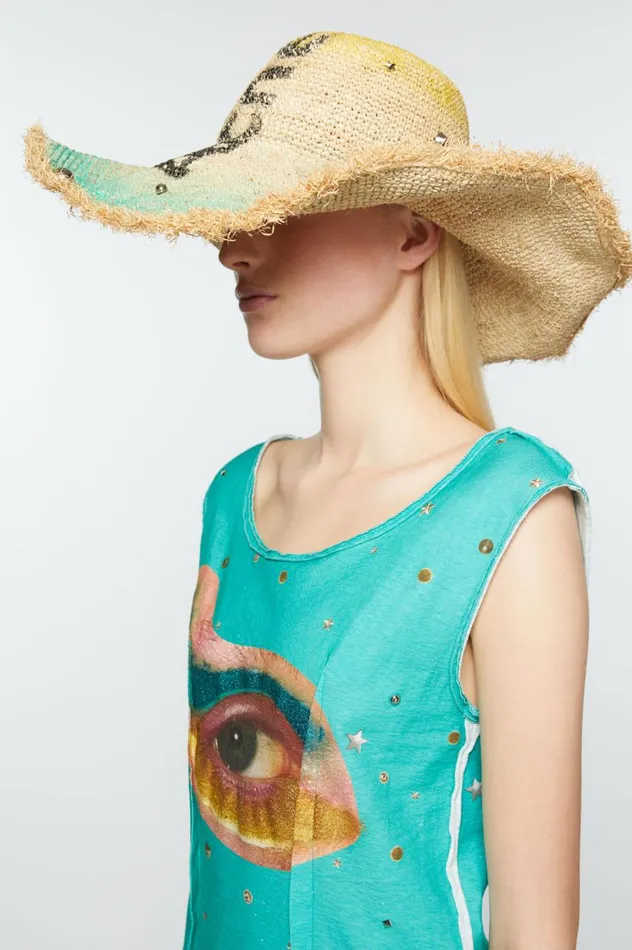 Acne Studios Raffia Wide Brim Hat Straw Yellow Men Hats