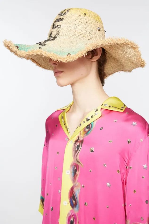 Acne Studios Raffia Wide Brim Hat Straw Yellow Men Hats