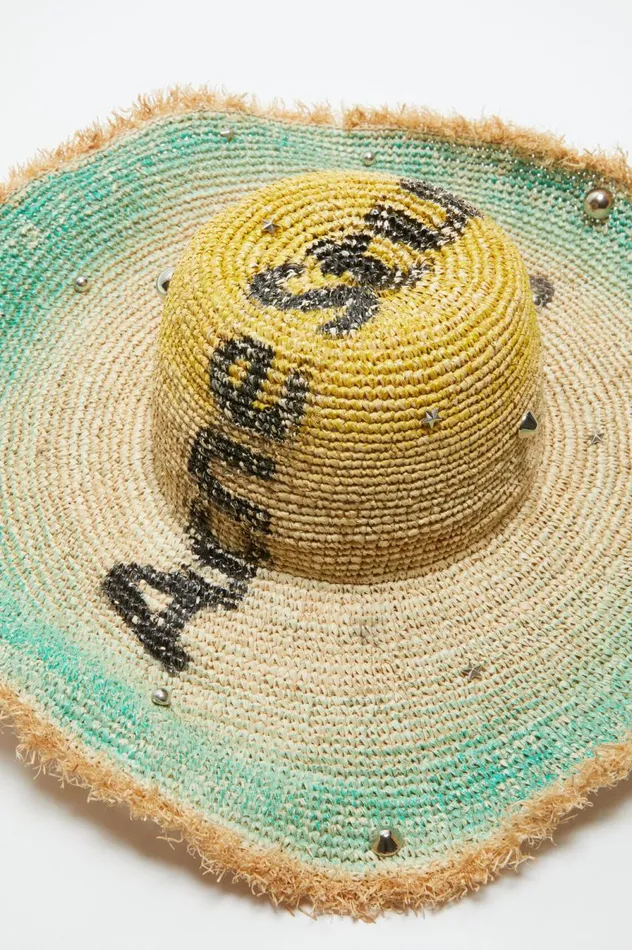 Acne Studios Raffia Wide Brim Hat Straw Yellow Men Hats
