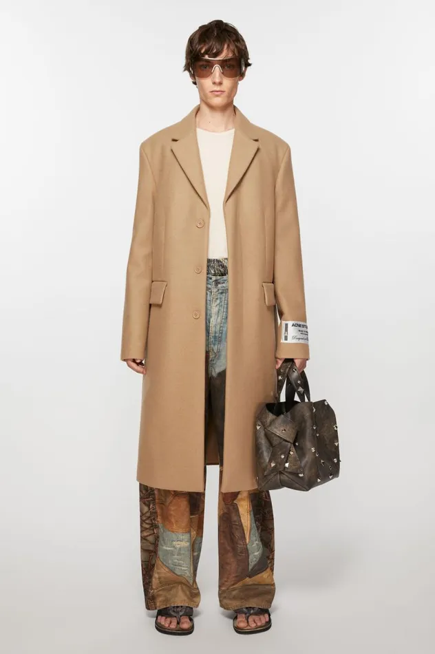 Acne Studios Singlebreasted Wool Coat Camel Beige Men Outerwear