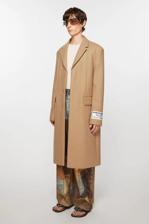 Acne Studios Singlebreasted Wool Coat Camel Beige Men Outerwear