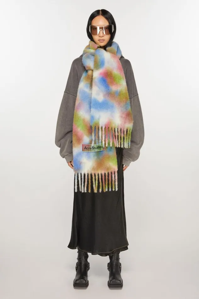 Acne Studios Tiedye Alpaca Wool Scarf Green Multi Men Scarves
