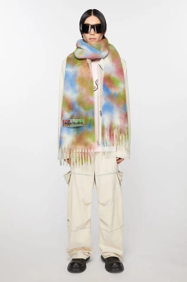 Acne Studios Tiedye Alpaca Wool Scarf Green Multi Men Scarves