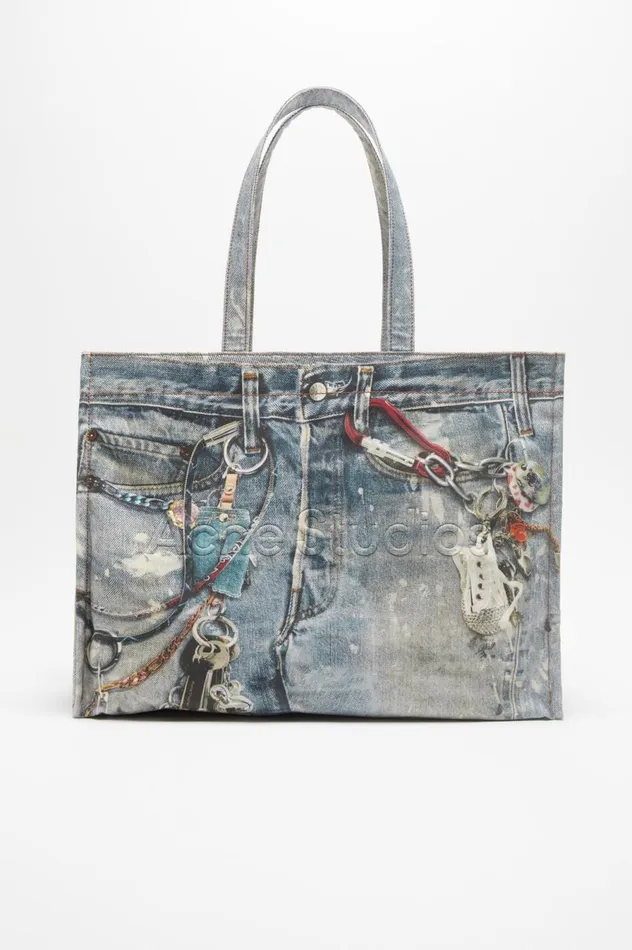 Acne Studios Tote Bag Printed Mid Blue Men Bags