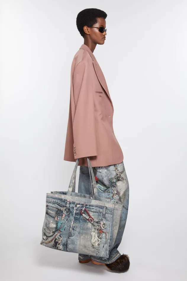 Acne Studios Tote Bag Printed Mid Blue Men Bags