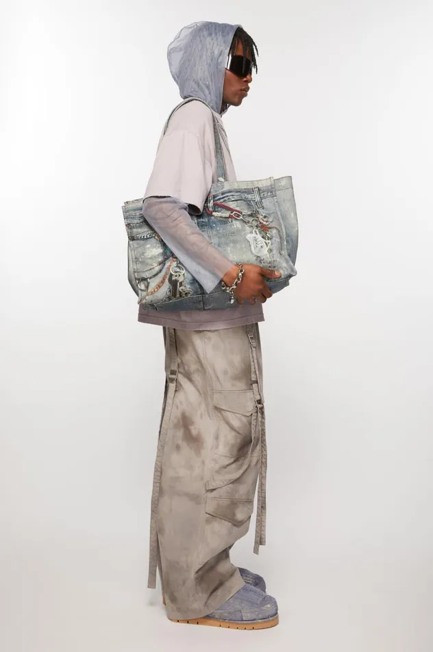 Acne Studios Tote Bag Printed Mid Blue Men Bags