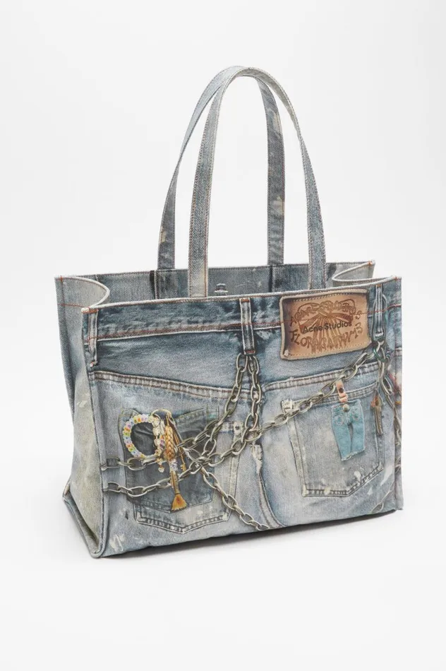 Acne Studios Tote Bag Printed Mid Blue Men Bags