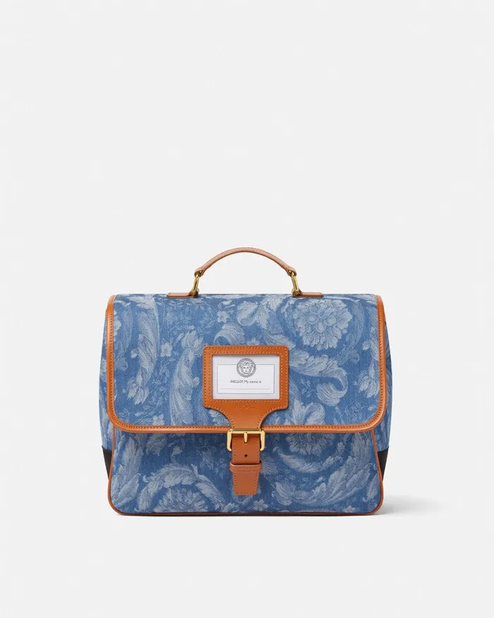 Bags and Accessories Kids Versace Barocco Denim Jacquard Backpack Blue