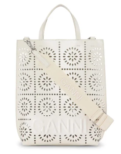 Bags GANNI Top Handle Medium Banner Perforated Bag Egret
