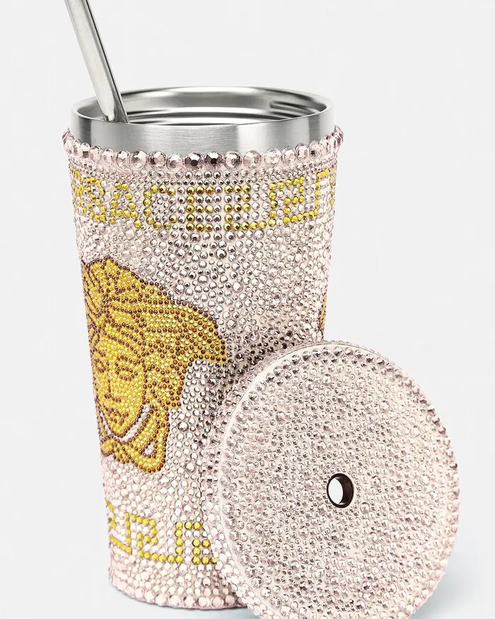 Beach Accessories Men Versace Crystal Medusa Travel Cup Pink