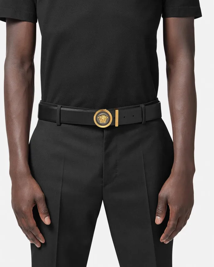 Belts Men Versace Medusa Biggie Enamel Leather Belt 4 Cm Blackgold