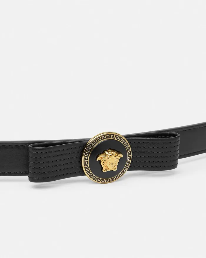 Belts Women Versace Gianni Ribbon Leather Belt 08034 2 Cm Blackgold