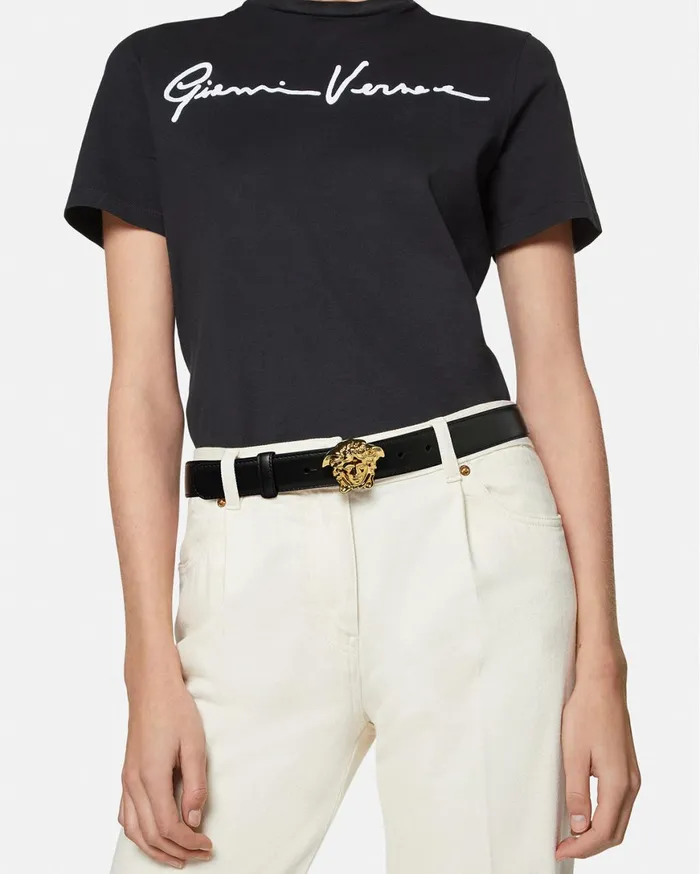 Belts Women Versace La Medusa Leather Belt 3 Cm Black