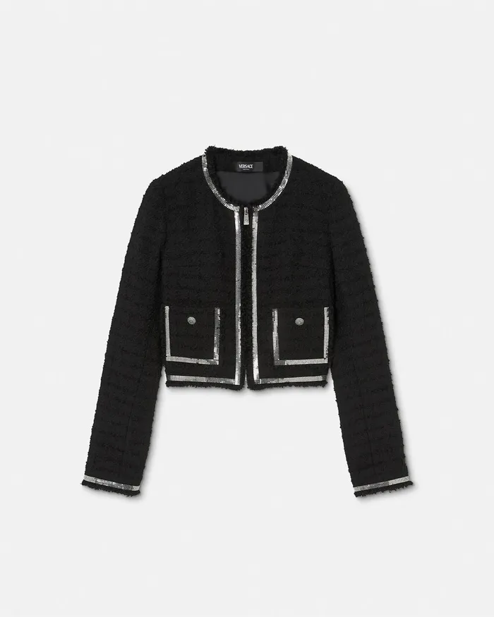 Blazer and Jackets Women Versace Heritage Tweed Cardigan Jacket Black
