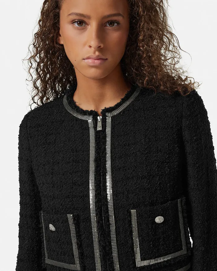 Blazer and Jackets Women Versace Heritage Tweed Cardigan Jacket Black