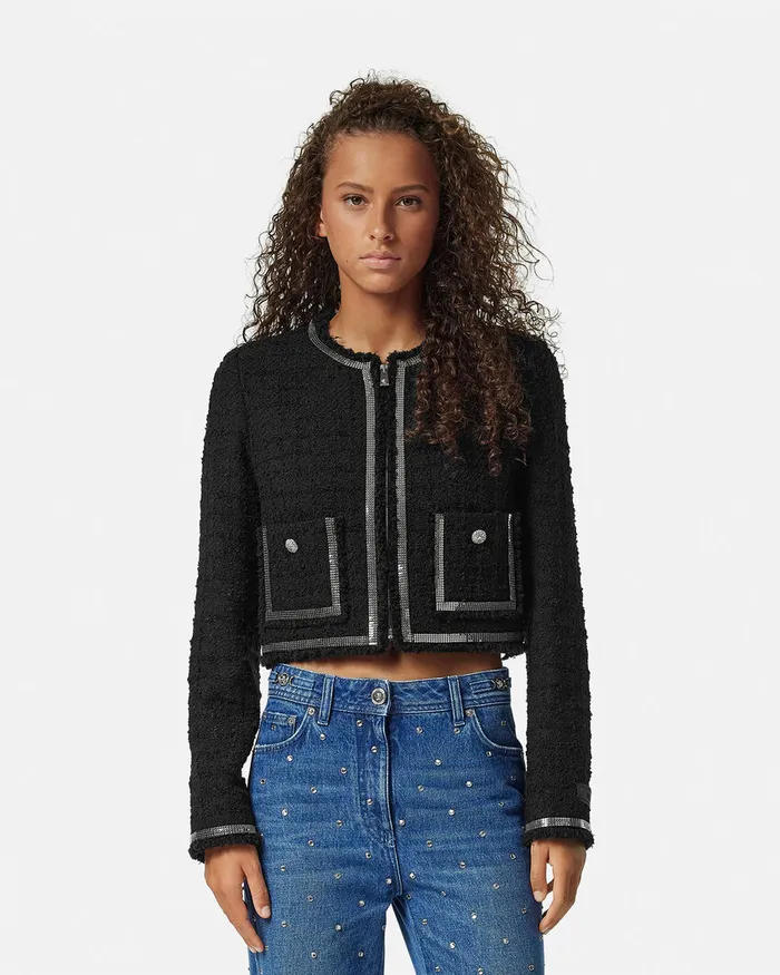Blazer and Jackets Women Versace Heritage Tweed Cardigan Jacket Black