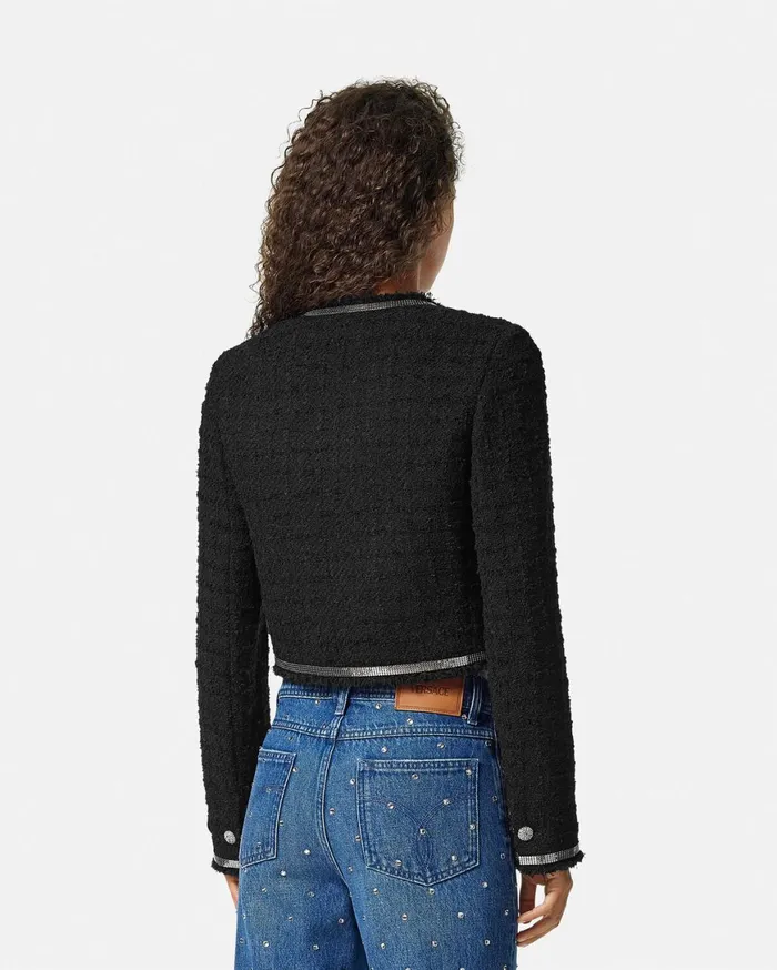 Blazer and Jackets Women Versace Heritage Tweed Cardigan Jacket Black