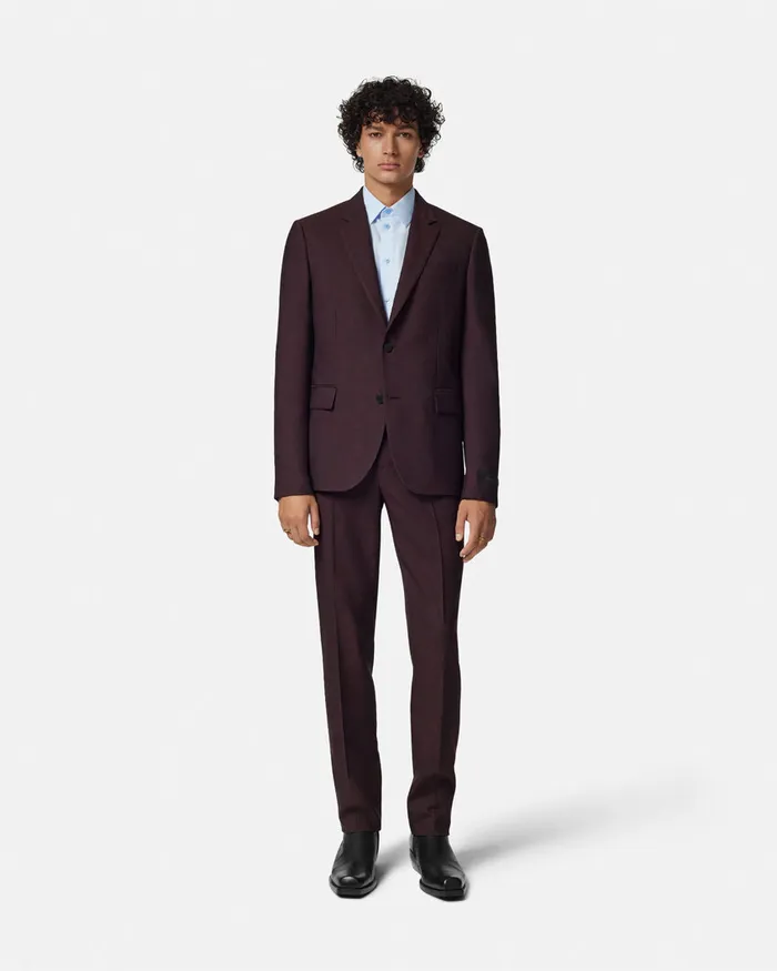 Blazers and Suits Men Versace Barocco Jacquard Wool Formal Pants Brown