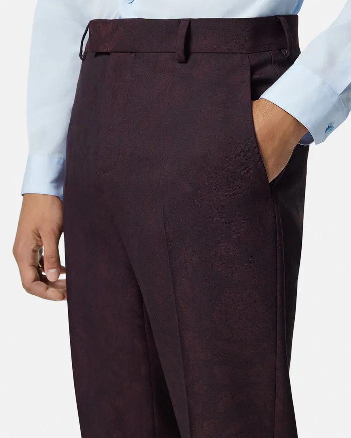 Blazers and Suits Men Versace Barocco Jacquard Wool Formal Pants Brown