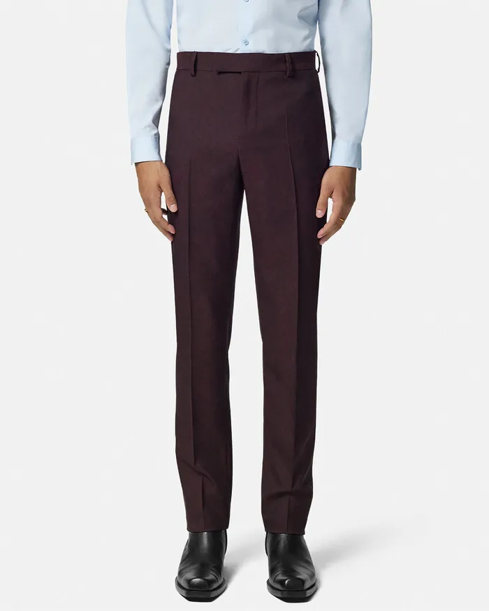 Blazers and Suits Men Versace Barocco Jacquard Wool Formal Pants Brown