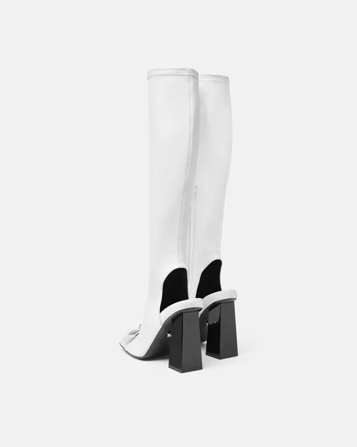 Boots Women Versace Gianni Ribbon Open KneeHigh Boots 105 Mm White