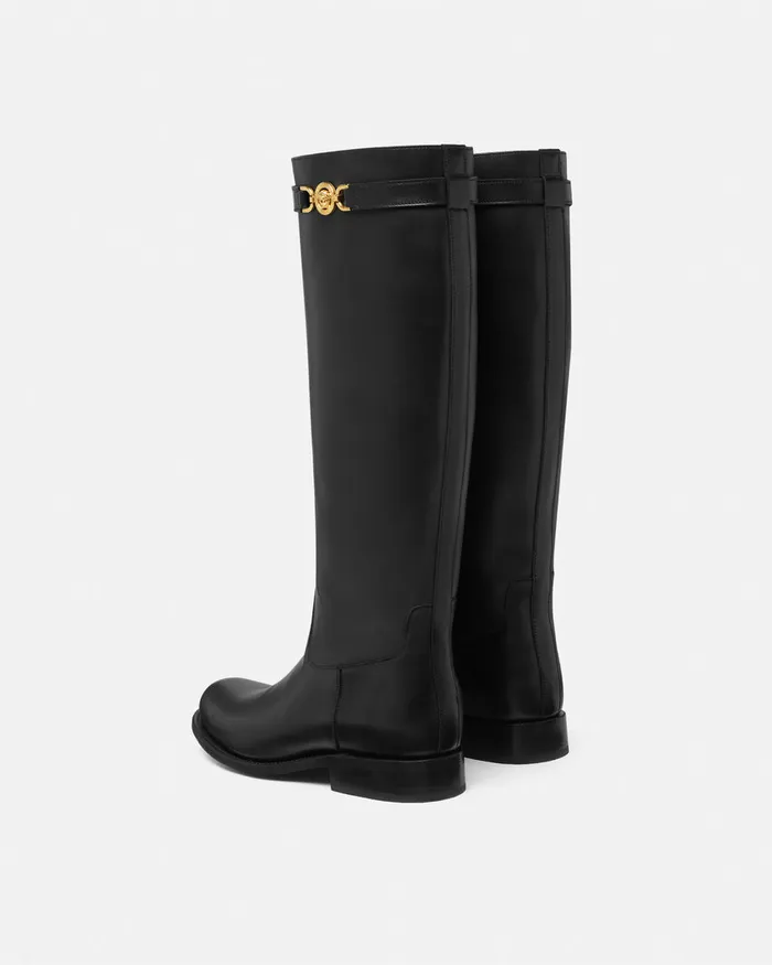 Boots Women Versace Medusa 03995 KneeHigh Boots Blackgold
