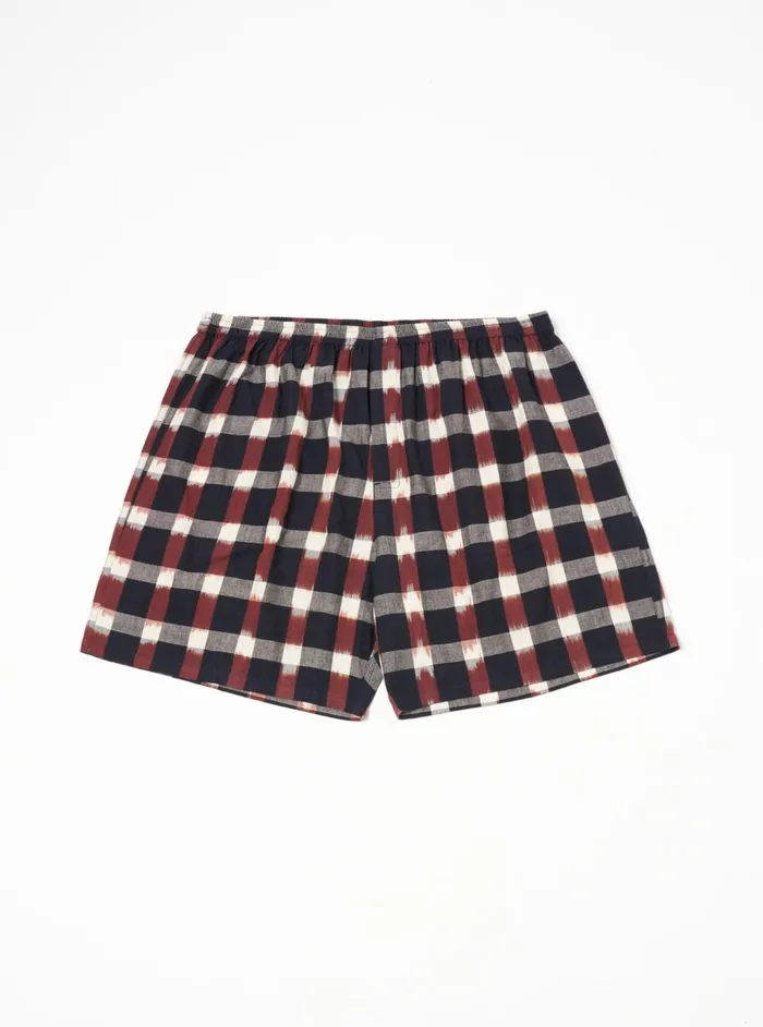 Boxer Short In NavyBrown Check Ikat Men Universal Works Underwear