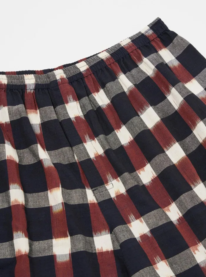 Boxer Short In NavyBrown Check Ikat Men Universal Works Underwear
