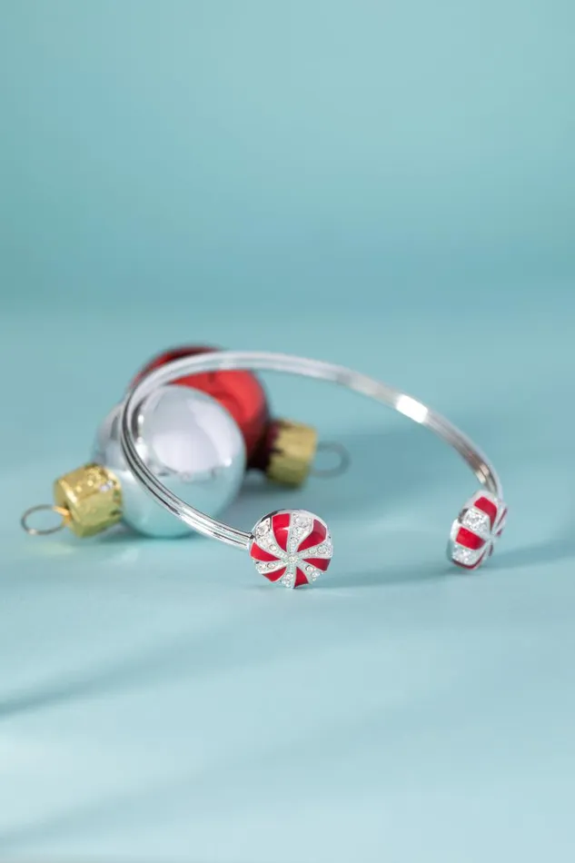 Bracelets Women Alex And Ani Holiday Peppermint Cuff Bracelet Shiny Silver