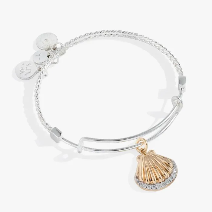 Bracelets Women Alex And Ani Textured Scallop Seashell Charm Bangle Two Tone