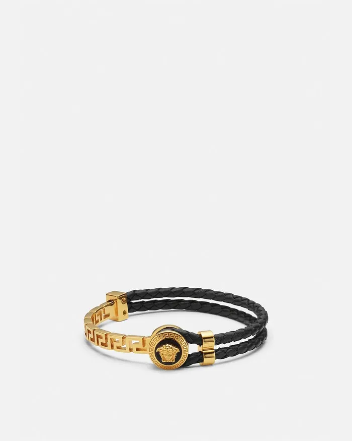 Bracelets WomenMen Versace Greca Braided Leather Bracelet Blackgold