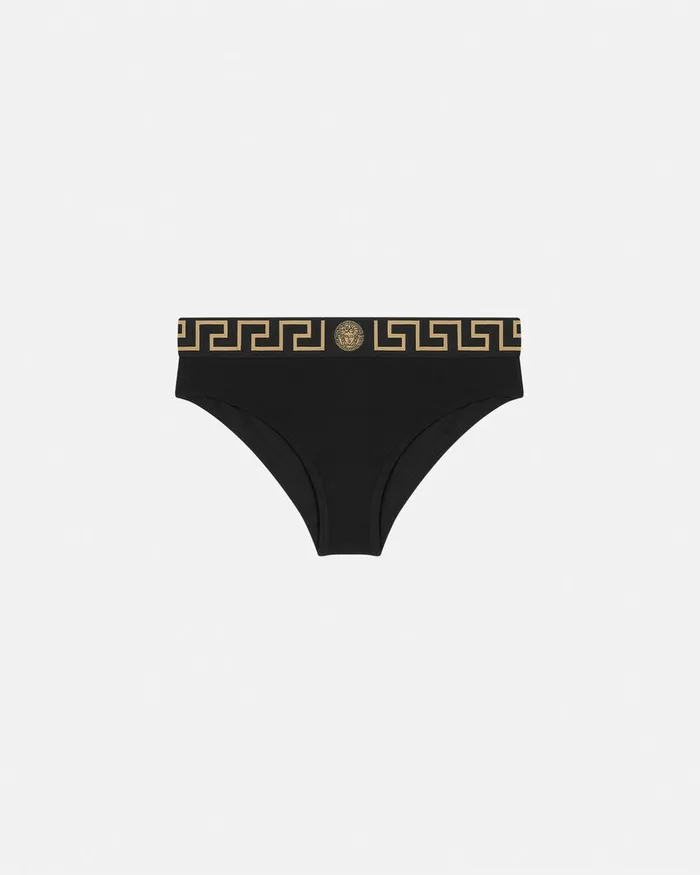Bras and Briefs Women Versace Greca Border Briefs Black