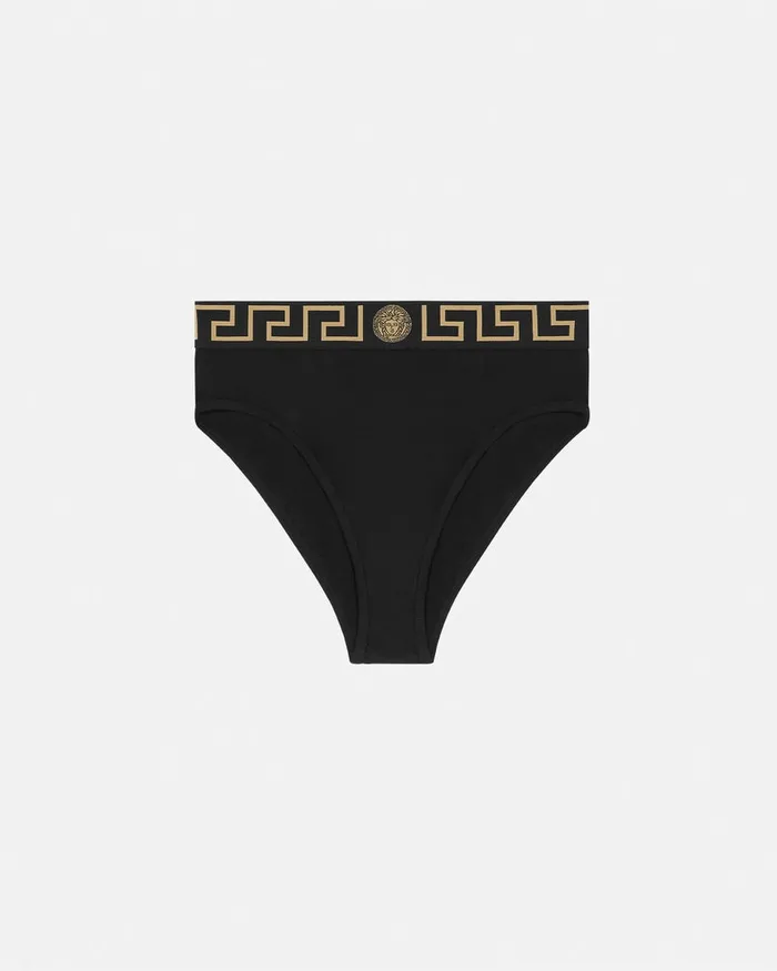 Bras and Briefs Women Versace Greca Border High Waist Briefs Black