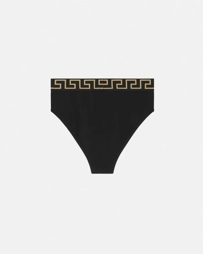 Bras and Briefs Women Versace Greca Border High Waist Briefs Black