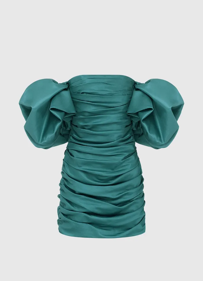 Brenda Puffy Sleeve Mini Dress 8211 Teal Women Dresses and Jumpsuits LEO LIN