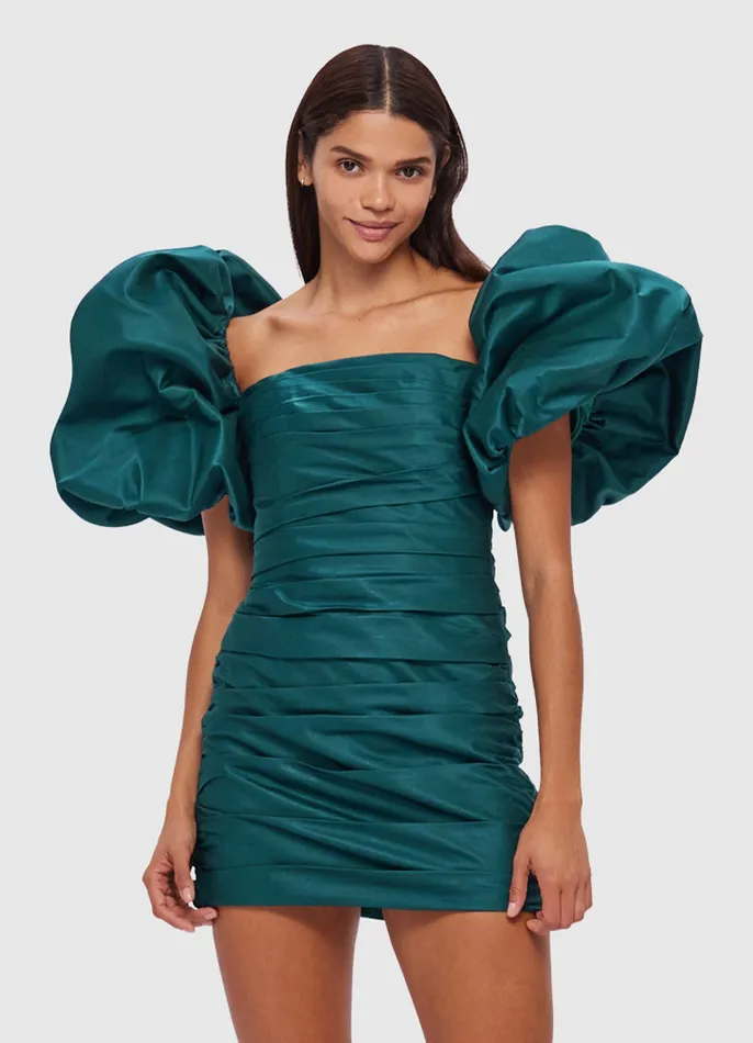 Brenda Puffy Sleeve Mini Dress 8211 Teal Women Dresses and Jumpsuits LEO LIN