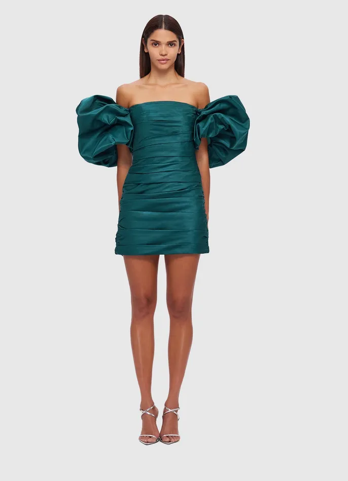 Brenda Puffy Sleeve Mini Dress 8211 Teal Women Dresses and Jumpsuits LEO LIN