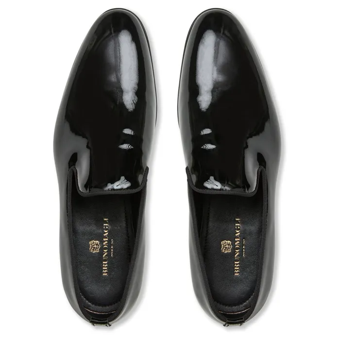 Bruno Magli Danilo ALine Patent Leather Smoking SlipperBlack Men Loafers and Slipons