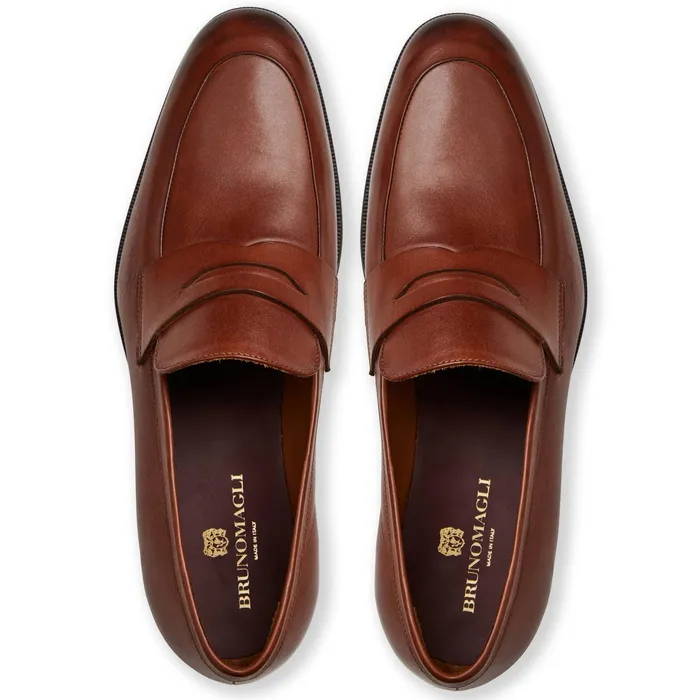 Bruno Magli Maioco Slip On Loafer Cognac Leather Men Loafers and Slipons