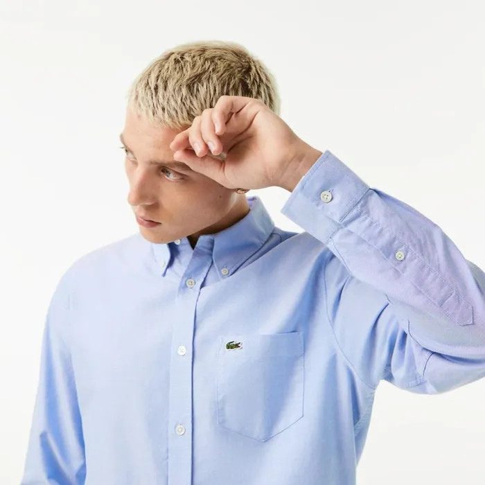Button Down Shirts Men Lacoste Men039s Regular Fit Oxford Cotton Shirt Pastel Blue Hbp