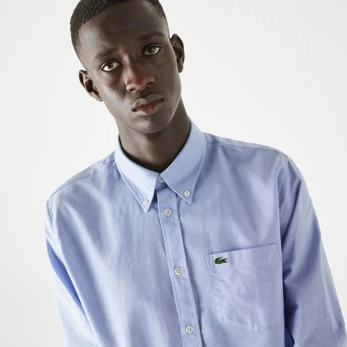 Button Down Shirts Men Lacoste Men039s Regular Fit Oxford Cotton Shirt Pastel Blue Hbp