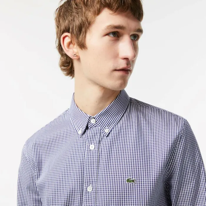 Button Down Shirts Men Lacoste Men039s Regular Fit Premium Cotton Shirt White Navy Blue 522