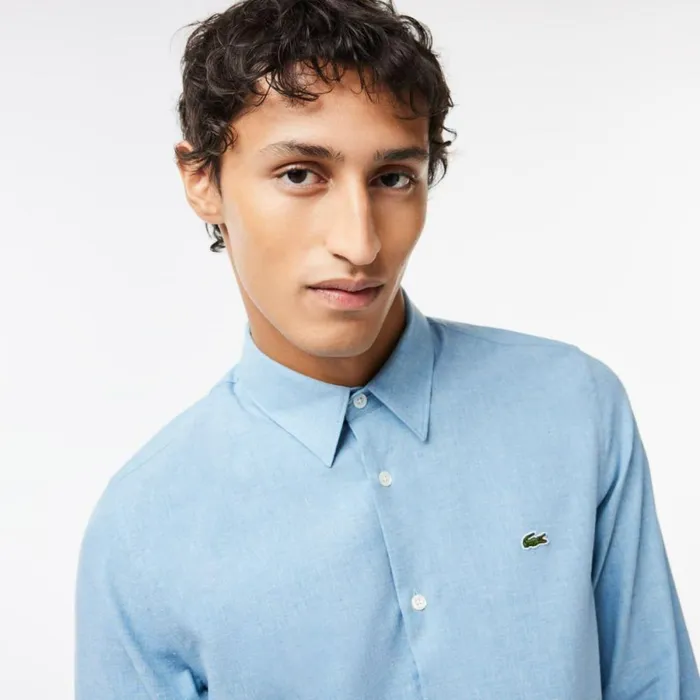 Button Down Shirts Men Lacoste Men039s Slim Fit Cotton Chambray Shirt Blue White Fv2
