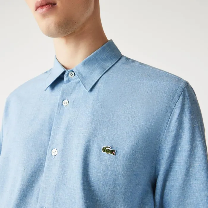 Button Down Shirts Men Lacoste Men039s Slim Fit Cotton Chambray Shirt Blue White Fv2