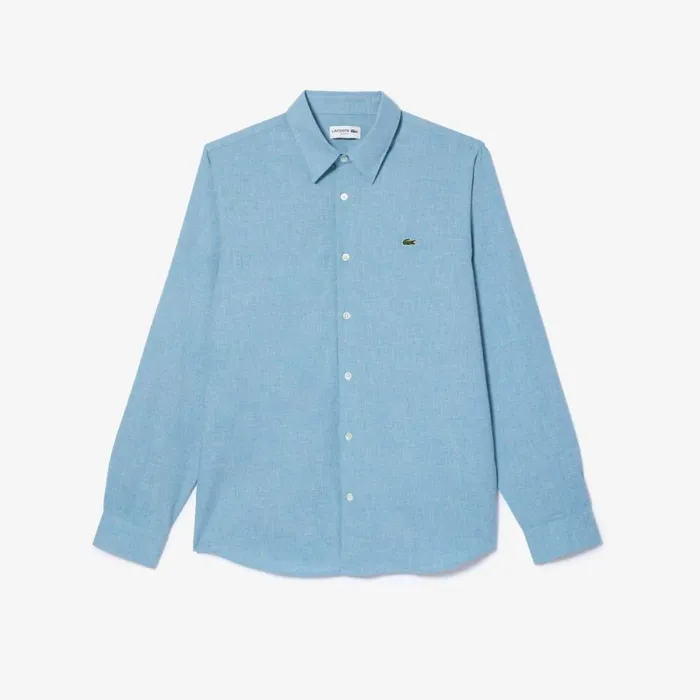 Button Down Shirts Men Lacoste Men039s Slim Fit Cotton Chambray Shirt Blue White Fv2
