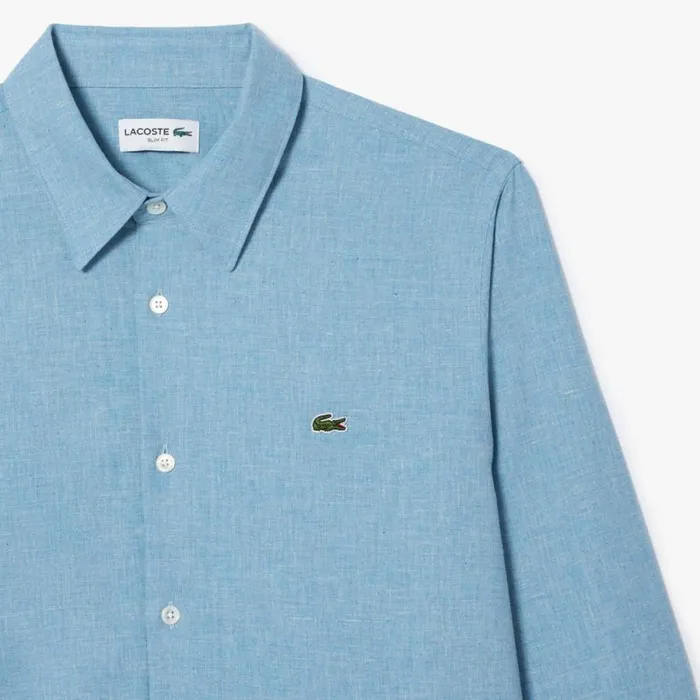 Button Down Shirts Men Lacoste Men039s Slim Fit Cotton Chambray Shirt Blue White Fv2